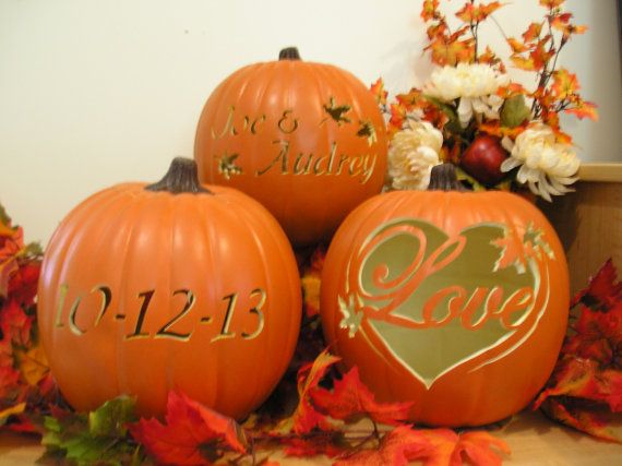 Hochzeit - Custom Carved Pumpkins Fall Wedding Set