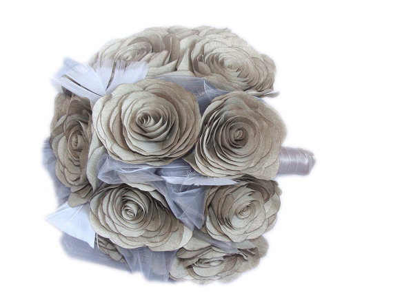 زفاف - Lovely vintage themed Bridal bouquet, Grey romantic bouquet, wedding Party bouquets, Toss bouquet, Grey Silk bouquets, Grey Paper bouquet