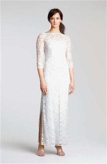 Wedding - Kay Unger Embellished Illusion Neck Lace Gown