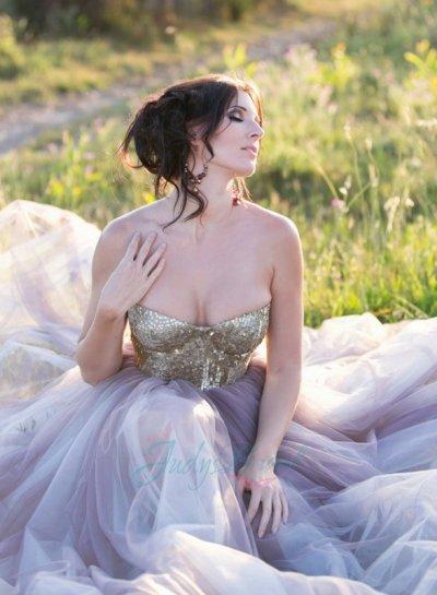 Wedding - JOL242 glitter gold top blush lanvender colored tulle bottom wedding dress