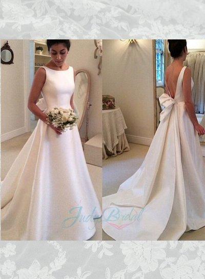 Hochzeit - JOL239 simple bateau neck plain satin low back wedding bridal dress