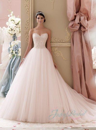 Hochzeit - JOL229 2015 blush pink colored sweetheart tulle princess ball gown wedding dress