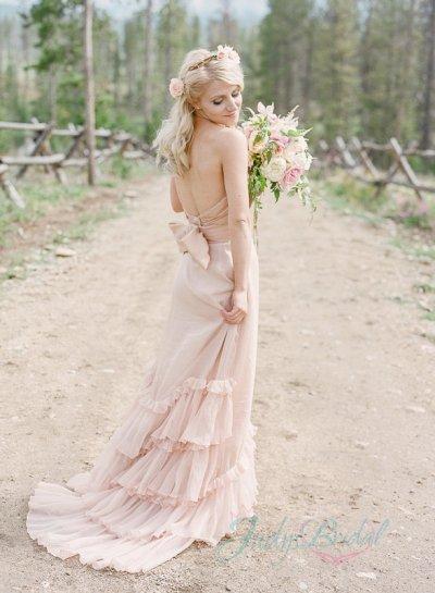 زفاف - JOL234 romance blush colored boho chiffon wedding dress gown
