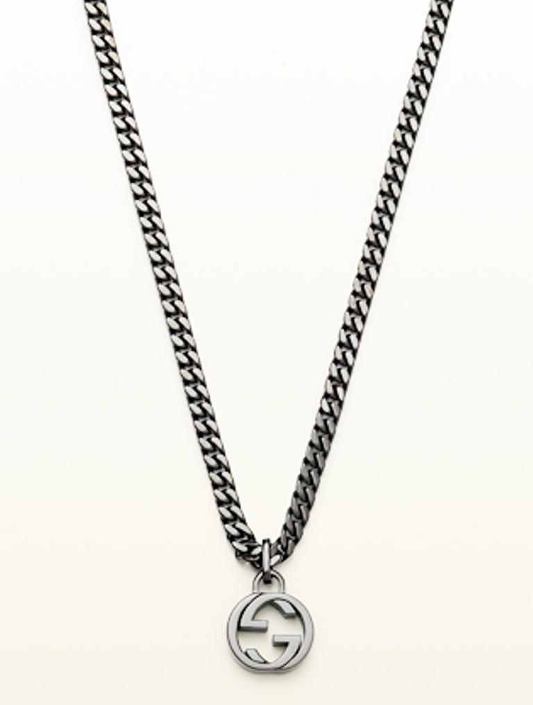 Hochzeit - GUCCI Men Silver Necklace Interlocking GG Pendant