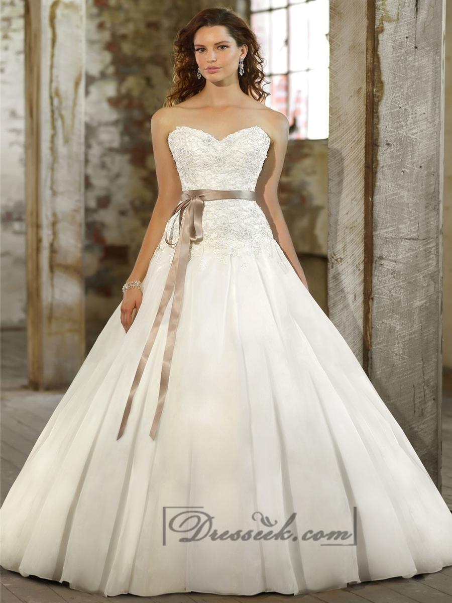 Hochzeit - Sweetheart A-line Beaded Bodice Wedding Dresses with Pleated Skirt