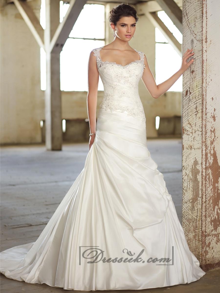 Hochzeit - Cap Sleeves Lace Over Bodice A-line Wedding Dresses with Illusion Back
