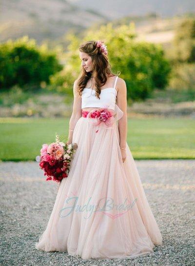 Wedding - JS401 stunning blush colored long flowing tulle wedding bridal skirts