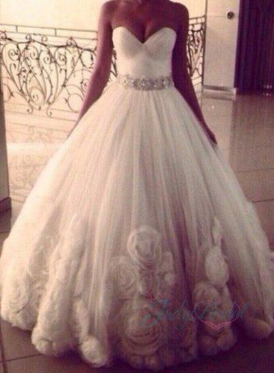 Wedding - JOL217 strapless rosette tulle ball gown wedding dress