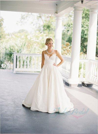 زفاف - JOL216 simply spaghetti straps ivory taffeta ball gown wedding dress
