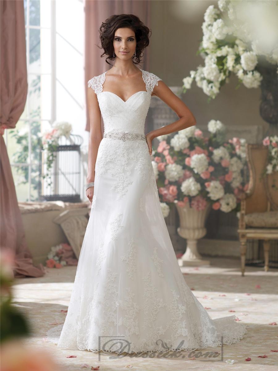 Mariage - Cap Sleeves Slim A-line Sweetheart Lace Appliques Wedding Dresses