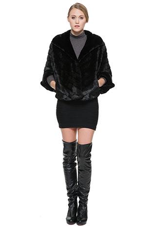 زفاف - Black faux mink fur short-length jacket