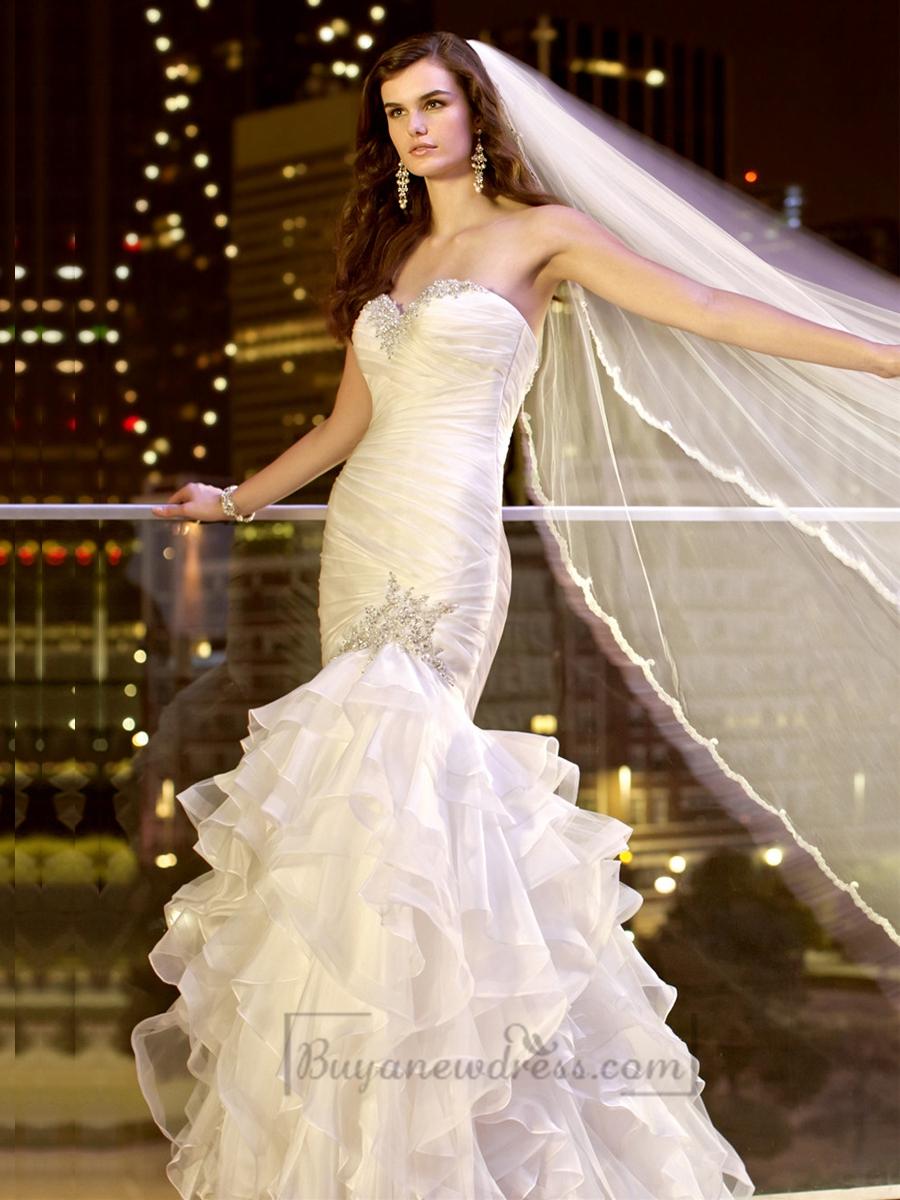 Hochzeit - Trumpet Mermaid Beaded Sweetheart Dreaped Bodice Wedding Dresses with Layered Skirt