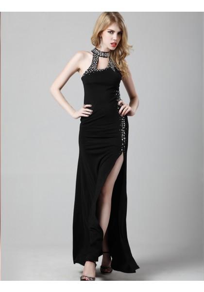 Свадьба - Sheath Column Jewel Floor Length Black Evening Dress