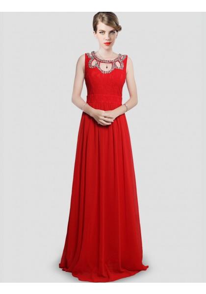 Wedding - A Line Jewel Brush Train Red Evening Dress