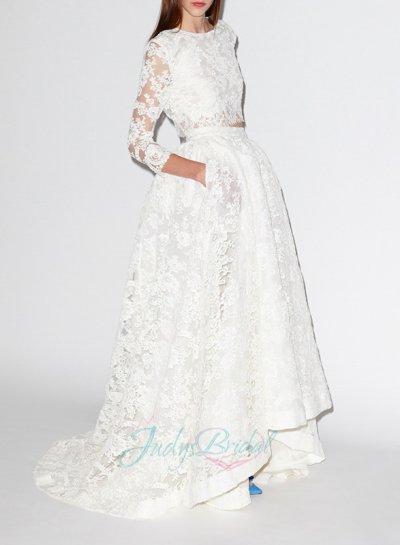 زفاف - JOL248 Mordern two pieces lace high low bridal wedding dress