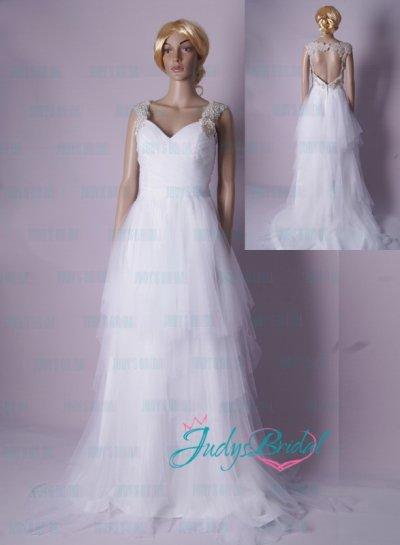 زفاف - LJ184 sexy open back sparkles crystals tiered tulle wedding dress