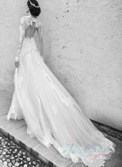 زفاف - JW15070 beautiful 2015 lace long sleeves keyhole back bridal dress