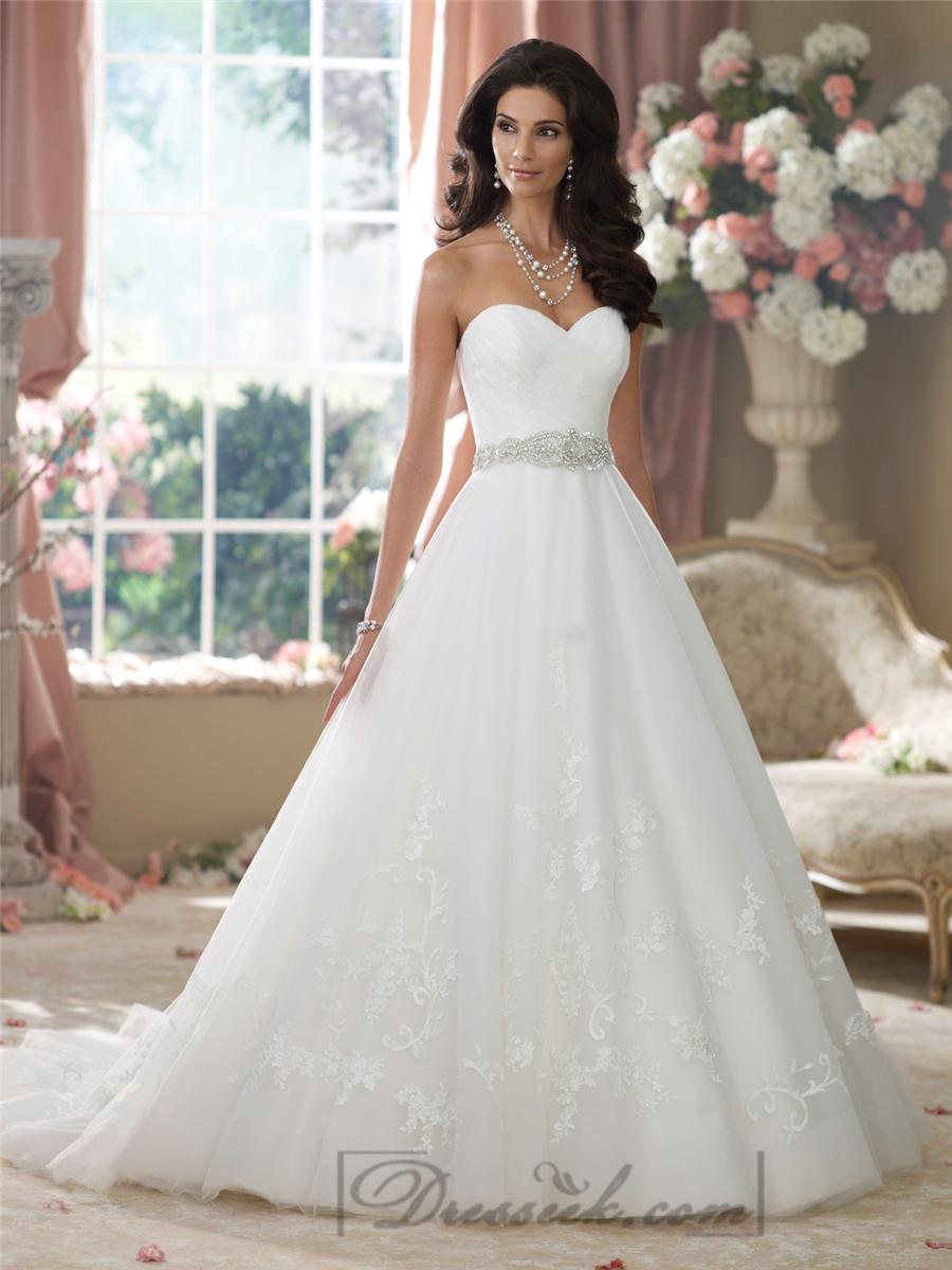 Hochzeit - Strapless Sweetheart Embroidered Lace Appliques Ball Gown Wedding Dresses