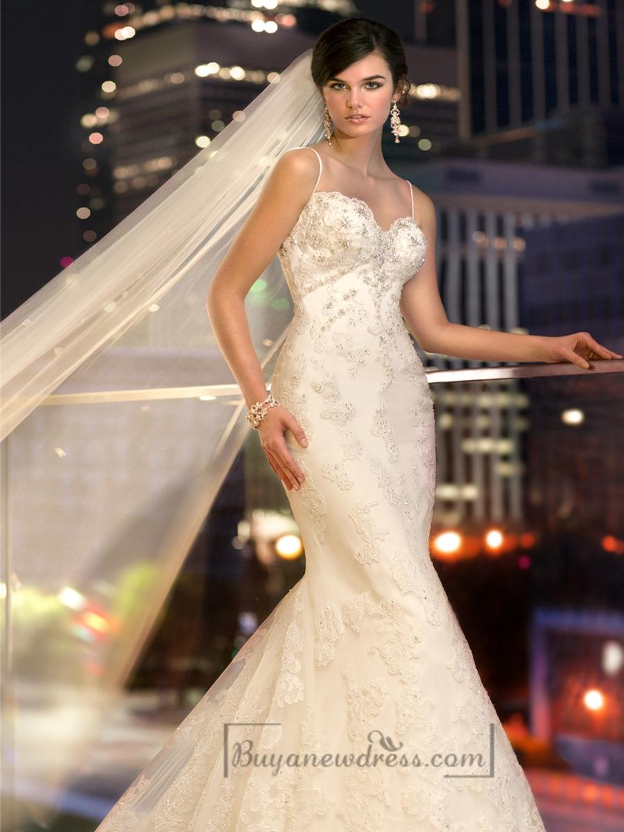 Wedding - Spaghetti Staps Slim-line Beaded Lace Appliques Low Back Wedding Dresses