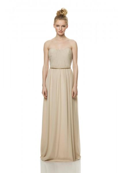 Mariage - Strapless Floor Length Champagne A Line Bridesmaid Dress
