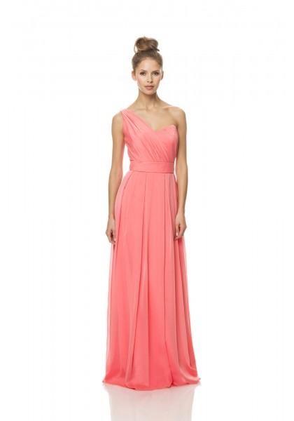 Hochzeit - One Shoulder Floor Length Pink A Line Bridesmaid Dress
