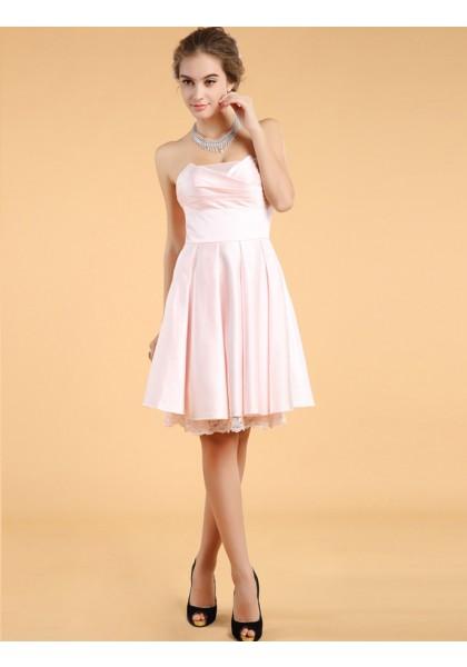 Свадьба - A Line Strapless Knee Length Pink Cocktail Party Dress