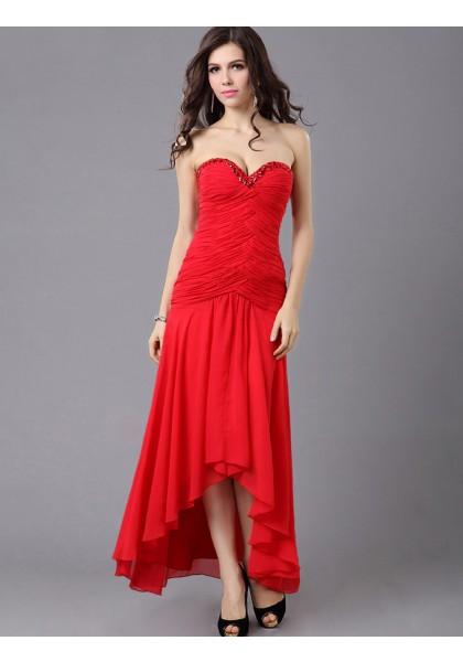 Hochzeit - A Line Sweetheart High Low Red Cocktail Party Dress