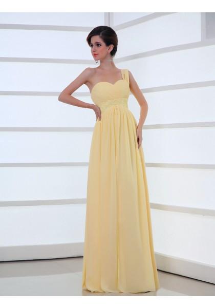 زفاف - One Shoulder Floor Length Sleeveless Princess Evening Prom Dress