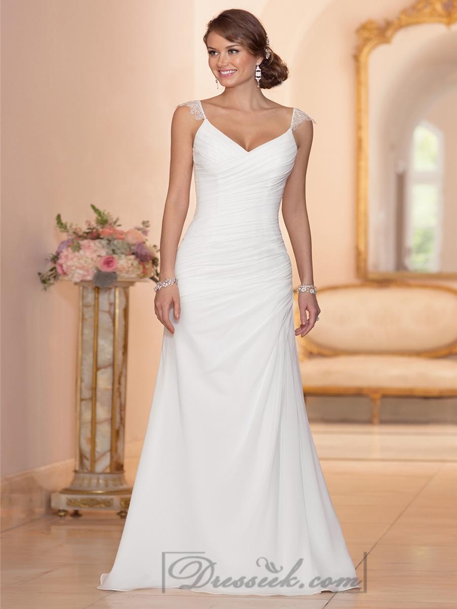 Cap Sleeves Sheath V neck Ruched Bodice Wedding Dresses 2196609 Weddbook