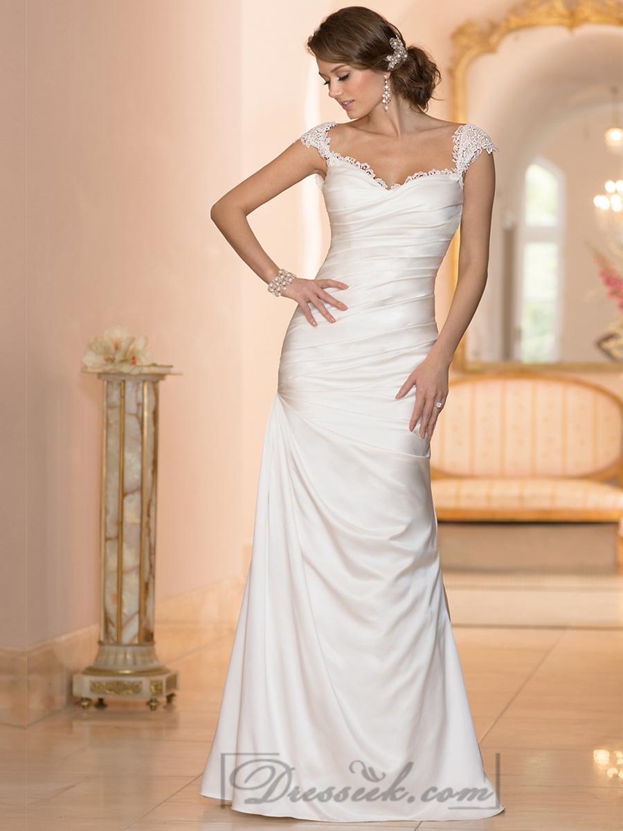 Hochzeit - Classic Illusion Cap Sleeves Sweetheart Ruched Bodice Wedding Dresses