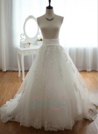 Wedding - JS404 modern lace appliqued long tulle wedding bridal skirt