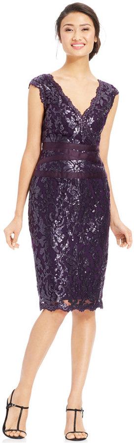 Mariage - Adrianna Papell Cap-Sleeve Sequin-Lace Sheath