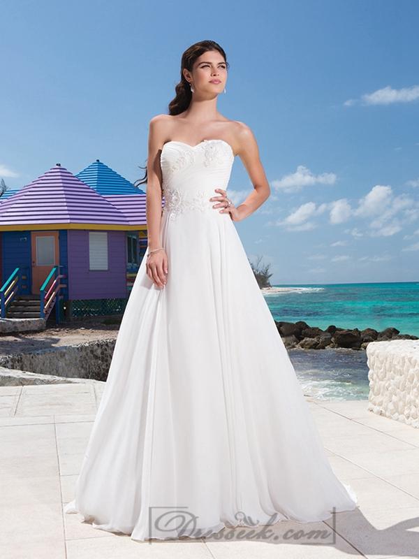 Hochzeit - Sweetheart Neckline And A Beaded Lace Appliques Ruched Bodice Chiffon Ball Gown