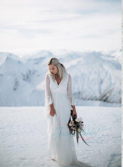 Hochzeit - JOL252 vintage inspired 3/4 long sleeved chiffon boho wedding dress