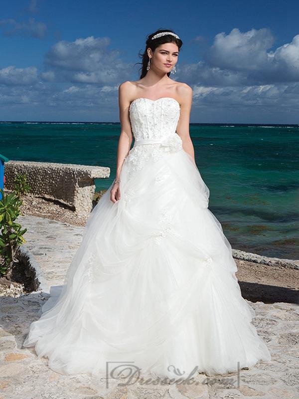 Wedding - Sweetheart Neckline And Satin Belt Bubble Pick Up Tulle Ball Gown