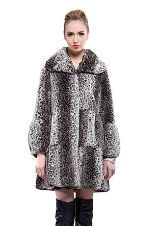 Mariage - Snow Leopard printing faux rabbit fur middle fur coat