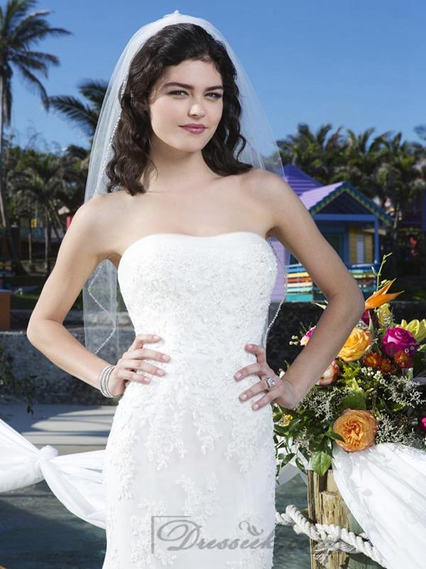 زفاف - Beaded Lace Tulle Fit And Flare Strapless Tulle Halter Wedding Gown