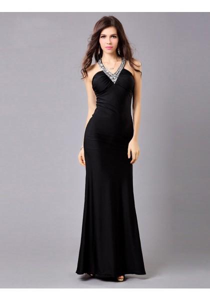 Mariage - Sheath Column Jewel Floor Length Black Evening Dress