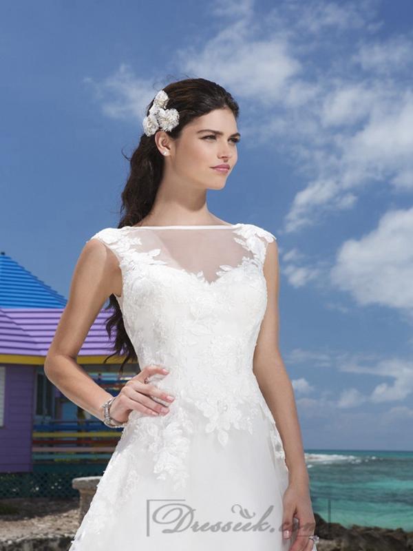 Wedding - Satin Trim Illusion Sabrina Neckline And Drop Waist Line Tulle Wedding Gown