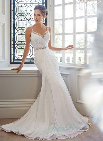 Mariage - JW15067 sexy beading straps plunging open back chiffon sheath wedding dress