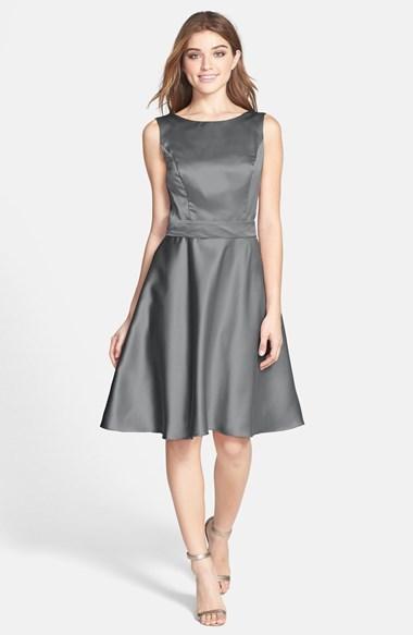 Wedding - Dessy Collection Draped Back Satin Fit & Flare Dress