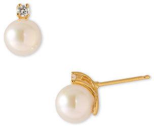 Hochzeit - Majorica 8mm Pearl Stud Earrings with Cubic Zirconia