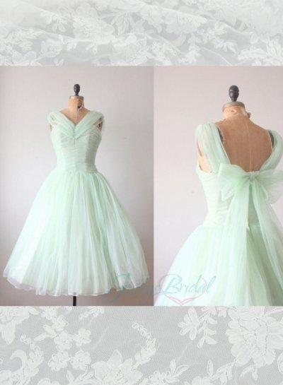 Mariage - LJ14143 light green mint color tea length vintage party prom dress