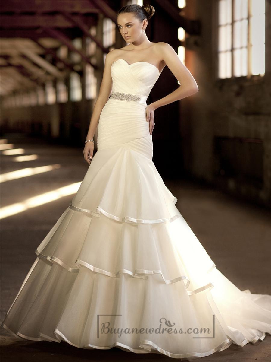 Свадьба - Cross Sweetheart Trumpet Wedding Dresses with Pleated Skirt