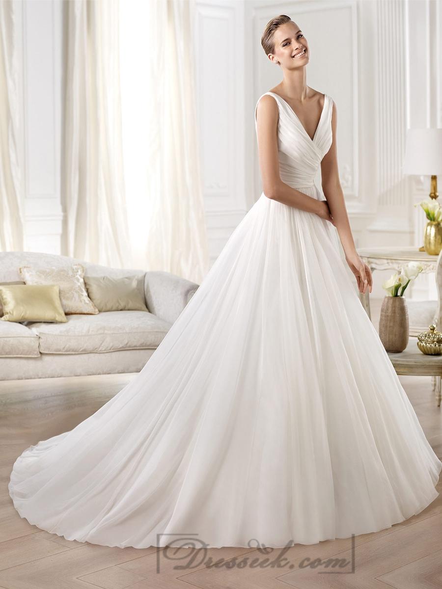 زفاف - Gorgeous V-neck And V-back Draped Ball Gown Wedding Dresses