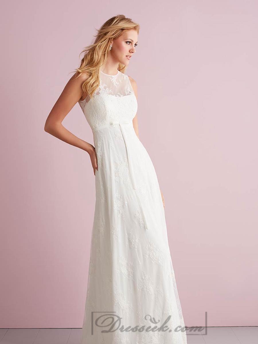 Wedding - Simple Slim A-line Sheer Illusion Neckline Wedding Dresses