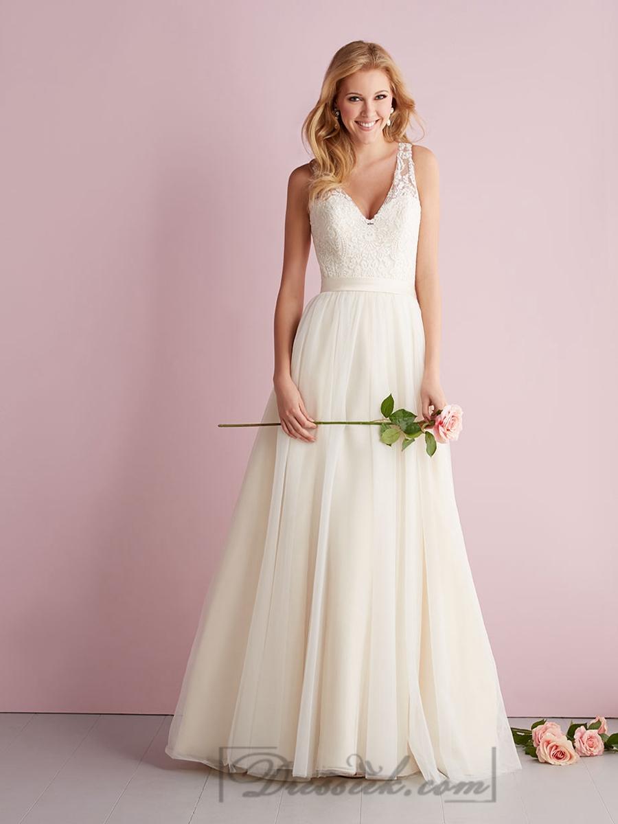 Mariage - Straps A-line V-neck Wedding Dresses with Illusion Back