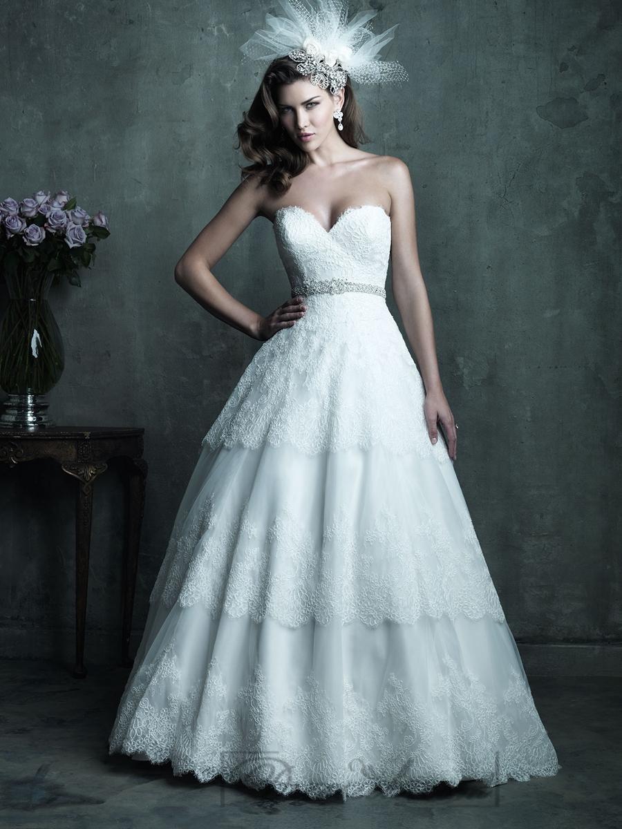 زفاف - Strapless Sweetheart Lace Layered Ball Gown Wedding Dresses