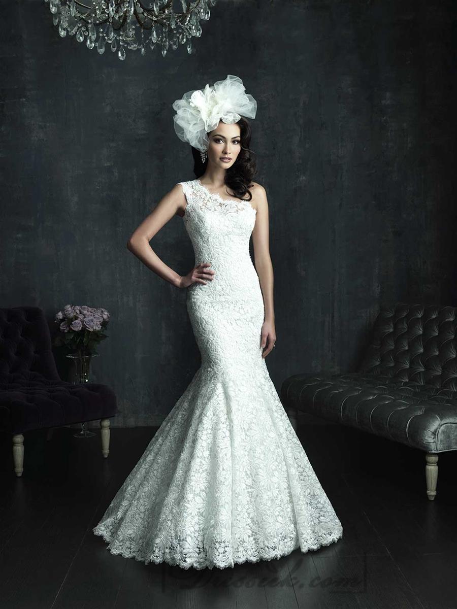 زفاف - Cap Sleeve One-shoulder Lace Appliques Mermaid Wedding Dresses