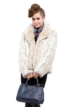زفاف - Faux white leopard print wolf fur women short coat